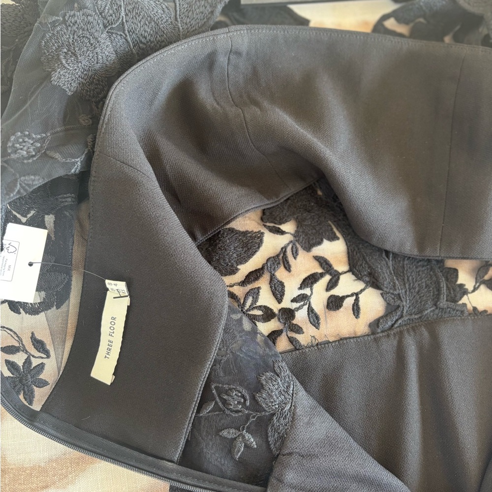 Three Floor Black Sheath Maxi Dress with Flutter Sleeves - Picture 5 of 7